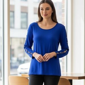 Cable & Gauge Cobalt Blue Button Long Sleeve Top Medium